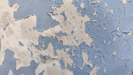 Peeling paint on the wall reveals layered texture pattern and rustic to the surface