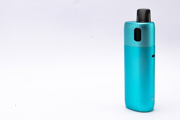 Blue Vape Pen Device Isolated on White Background, Modern E-Cigarette for Vaping, Close-up.