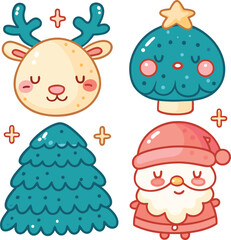 A vibrant Christmas tree accompanied by Santa Claus and a reindeer, symbolizing the joy of the holiday season.