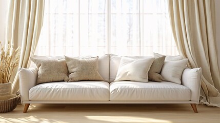 Fototapeta premium Minimalist sofa in a modern living room, embodying simplicity and calm elegance.