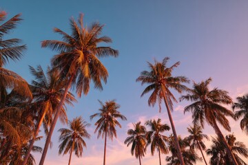 Fototapeta premium Tropical palm trees at sunset