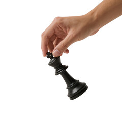 Strategic gameplay displayed through human hand grasping a chess king piece isolated