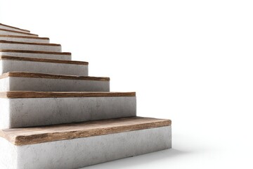 Spiral staircase, light gray concrete, brown wood treads