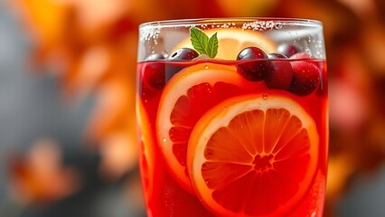 A glass of sangria with fresh citrus and berries, evoking warm Spanish National Day celebrations.