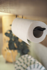 Kitchen details featuring a roll of paper towels on a holder