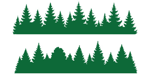 Set of tree line forest trees silhouette