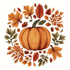Autumn pumpkin still life with fall leaves and gourds, a festive harvest scene for Thanksgiving and Halloween