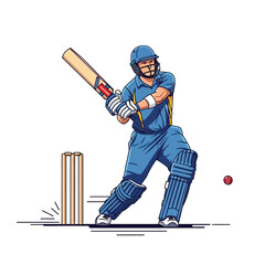 Dynamic cricket player swinging bat ready to hit the ball in a vibrant, action-packed illustration, perfect for sports promotions