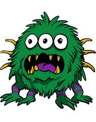 Fototapeta premium Illustration of a Green Furry Three-Eyed Monster