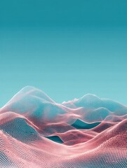 Digital Landscape With Flowing Mesh Forms and Soft Pastel Colors Under a Clear Sky