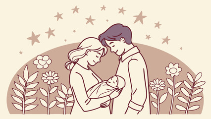 Parents holding their newborn baby with love