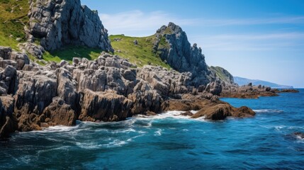Rugged coastal cliffs meet vibrant blue ocean waters waves crashing