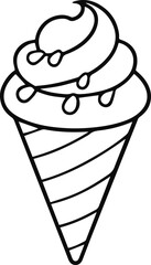 ice cream cone line art, black outline, vector and illustration