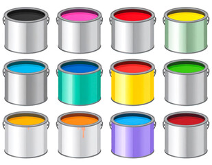 ​Glossy Paint Can Icon Set | Shiny Vector Illustrations for Color Selection and Art Projects