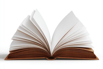 Obraz premium An open book with blank pages, resting on its spine. Light reflects from the crisp paper. Isolated on white