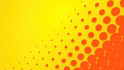 A vibrant graphic design featuring a dynamic arrangement of red circles on a bright yellow background.