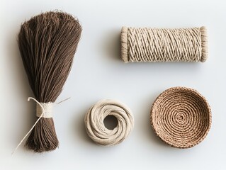 Natural fibers arranged neatly; showcasing crafting essentials for DIY projects.