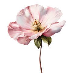 Elegant single pink camellia flower blossom on a black background for decoration