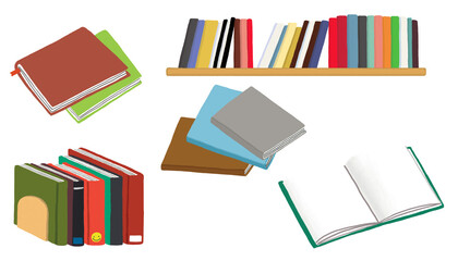colorful books cartoon illustration set for education . minimal elements , back to school ornament . transparent background .