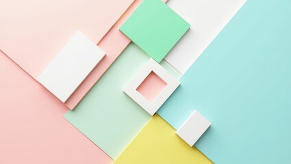 Fototapeta premium A vibrant geometric design with pastel hues, featuring layered shapes and contrasting colors.