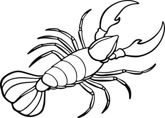 lobster line art, black outline, vector and illustration
