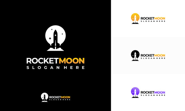 Rocket Moon logo designs concept vector, Spaceship logo designs template