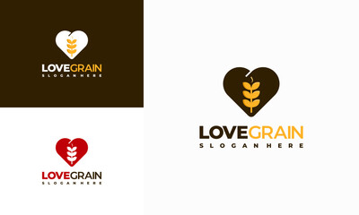Love Wheat Logo designs concept vector, Grain Wheat and Love symbol template