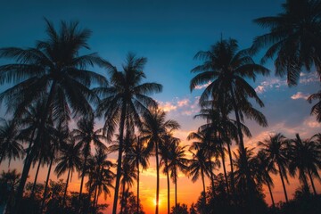 Obraz premium Silhouette palm trees at sunset