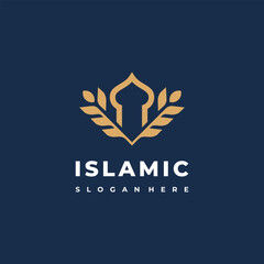 Islamic food market logo symbol concept vector, Wheat grain and mosque logo concept icon template
