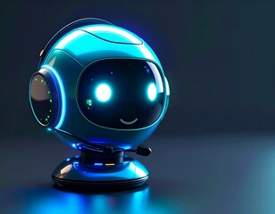 Cute ai robot assistant chatbot with headset for customer support help