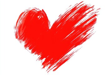 A heart-shaped red brushstroke on a white background, created digitally to simulate paint texture and color