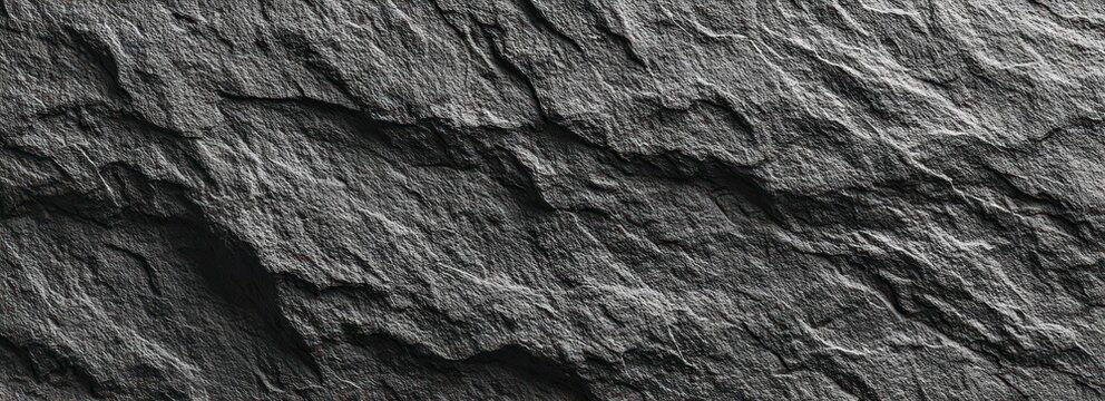 Close-up shot of a dark, textured rock face with deep crevices and ridges, offering a rugged and natural background texture