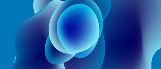 Abstract blue shapes overlap, creating fluid gradients. Soft lighting emphasizes curves, suggesting movement, depth. Minimalist design.