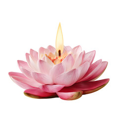 Elegant pink lotus flower candle radiating serene light against a dark background