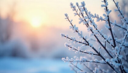 Obraz premium A contemplative scene of frost-covered branches against a pale winter sky, evoking feelings of quiet reflection and the stillness of the season , background, season, landscape