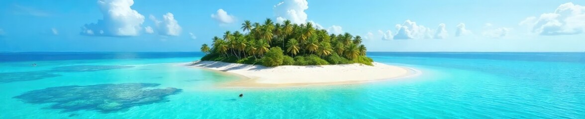 Obraz premium A deserted island paradise, untouched and serene, with lush vegetation, white sand beaches, and crystal-clear turquoise water Perfect for travel, vacation, and escape themes , sea, sand, wilderness