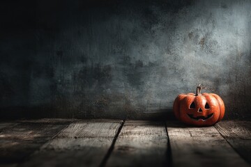 Spooky Jack-O'-Lantern on Rustic Wooden Floor