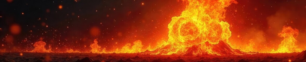 Fototapeta premium A fiery explosion of a fireball, intense flames and glowing embers, radiating heat and light against a dark background Perfect for fantasy, inferno, or magic themes , texture, dramatic, inferno