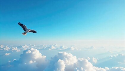 Fototapeta premium A lone bird soars through a vast, cloudless sky, wings outstretched, symbolizing boundless freedom and limitless potential The image evokes a sense of escape and liberation , optimism, sun, bright