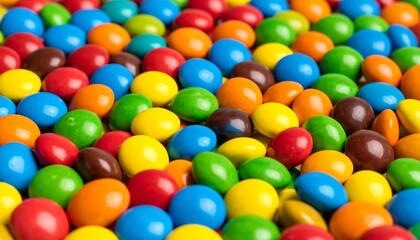 Colorful Candy Coated Chocolate Candies with Vibrant Sweet Treats, and Fun Food Background.
