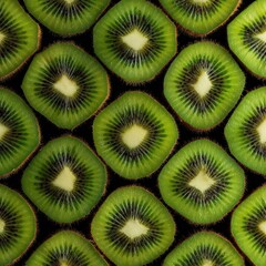 Close-up Pattern of Sliced Kiwi Fruits on Black Background