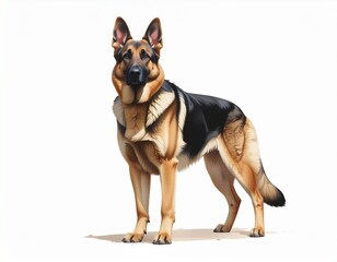 Obraz premium A majestic German Shepherd dog standing proudly in a full-body portrait illustration against a clean white background.
