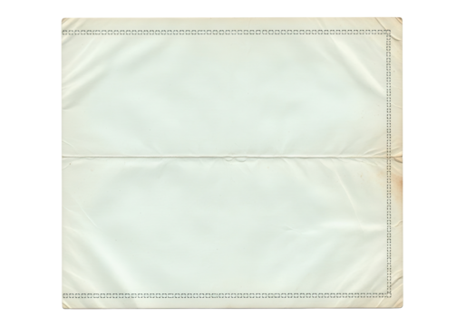 Aged crumpled paper texture background with decorative vintage border line, isolated on white.