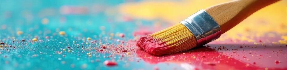 A paintbrush meticulously cleaning a dirty, speckled surface, implying housework tasks with artistic flair  The focus is on the detail and the unique concept , dirt, hygiene, cleanliness