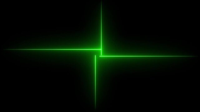 Green color neon lights digital animation ,Rectangular Fire effect Animation. Fire Flame Gradually Appearing in A rectangle Frame. Glowing neon line light Black Background . 
