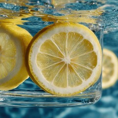 Two Lemon Slices Submerged in Water with Bubbles