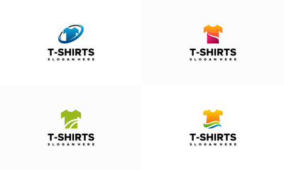 Set of T Shirt logo designs with swoosh symbol, Clothes logo symbol or icon template