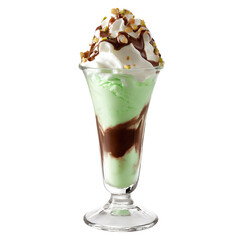 Delicious Mint Chocolate Chip Ice Cream Sundae Dessert Against Black Backdrop