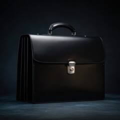 Elegant Black Leather Briefcase with Silver Clasp on Dark Surface