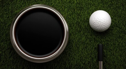 Golf cup, ball, and tee on green